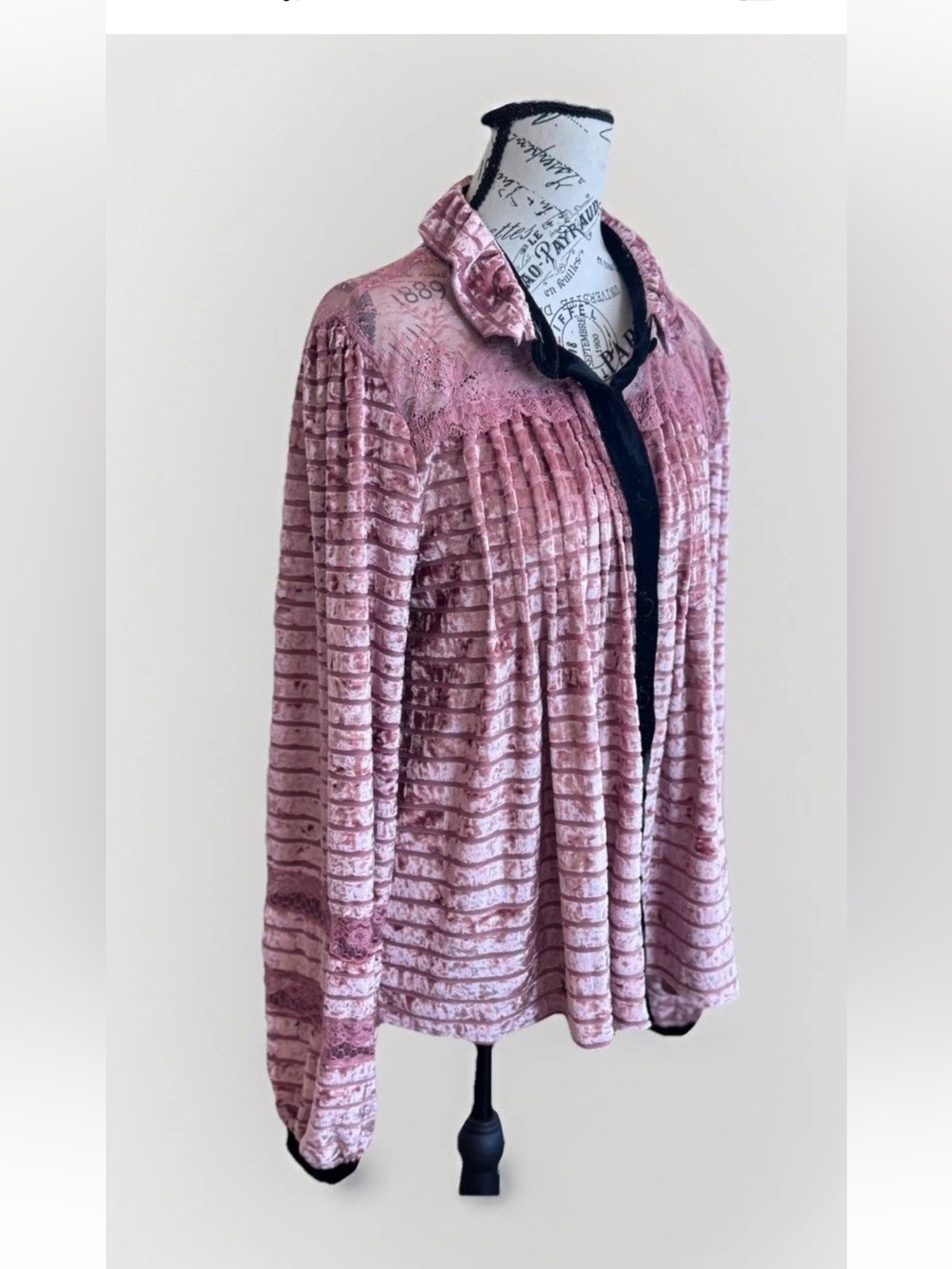 POL Boho Prairie Pink Velvet Lace Button Down Babydoll Top Women Size M
